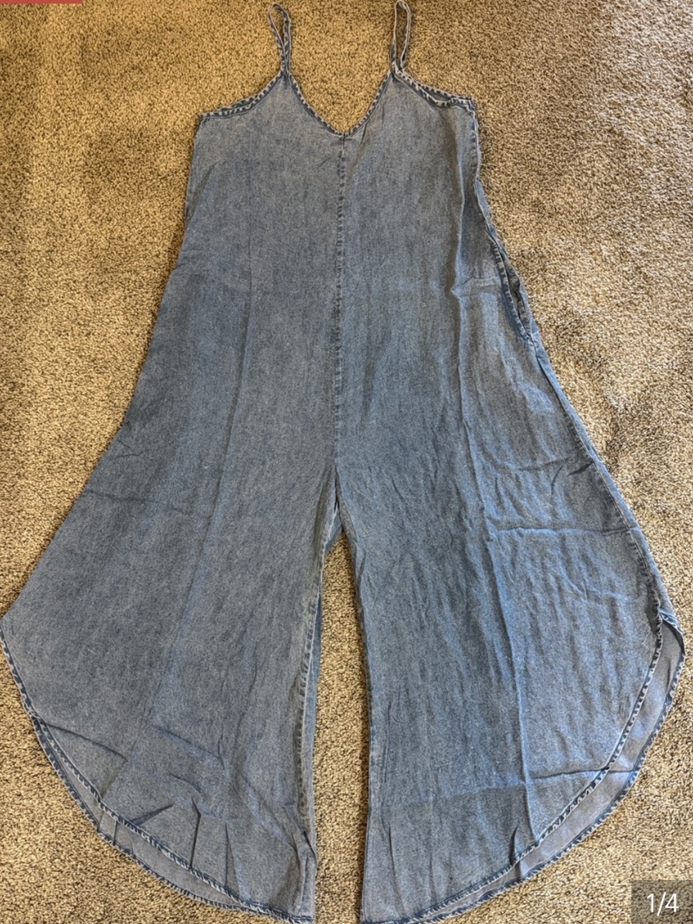 Light Wash Denim Zenana Wide-leg jumpsuit w/ adjustable straps - Picture 1 of 4